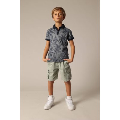 Polo garçon en coton avec col et manches contrastés et imprimé tropical TIKI DEELUXE
