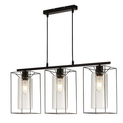 3 Light Black Frame with Clear Inner Glass Pendant Ceiling Light SO'HOME