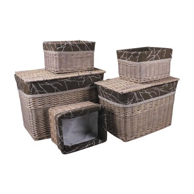 2 malles + 3 corbeilles en osier teinté (Lot de 5) AUBRY GASPARD