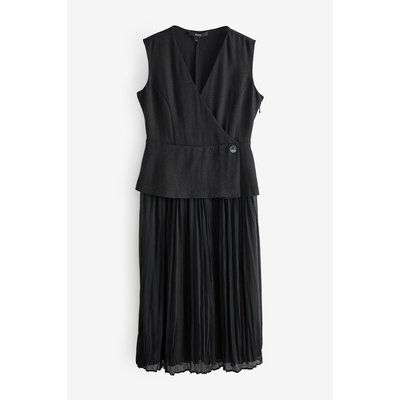 Robe midi sans manches plissée et gilet col v NEXT