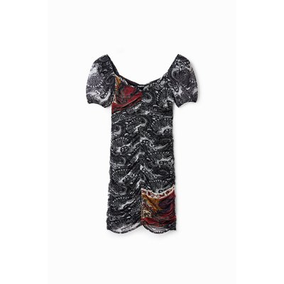 Robe courte froncée motif cachemire - BLACK - L DESIGUAL