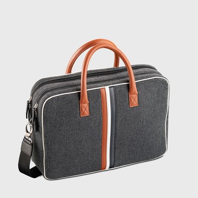 E2R Sac ordinateur homme tissu et cuir gris Ã  motifs William OH MY BAG
