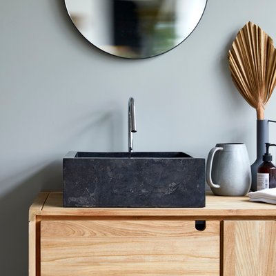 Vasque carrée en marbre dark grey SLATS TIKAMOON