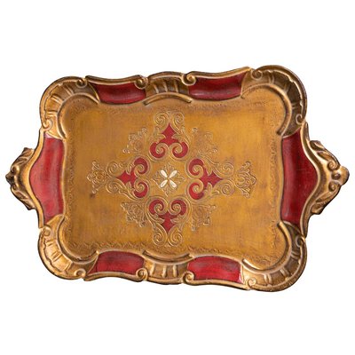 Plateau décoratif rouge et or en résine 36.5x21.5cm WADIGA
