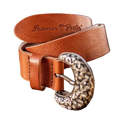 Ceinture en cuir camel à boucle à ardillon fantaisie dorée FREEMAN T. PORTER