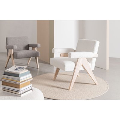 Fauteuil bouclette à accoudoirs et bois naturel - ZAIA HELLIN, DEPUIS 1862