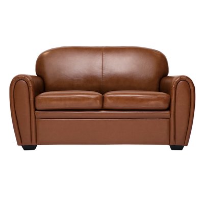 Canapé cuir vintage 2 places marron et bois noir CLUB MILIBOO