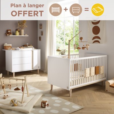 Chambre bébé, Lit évolutif et Commode à langer 3 tiroirs et 1 porte SAUTHON