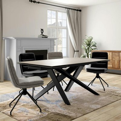 Table en céramique extensible aspect bois pied croisé 180-280 cm LOMBARDIE PIER IMPORT