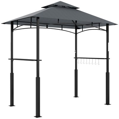 Abri pour barbecue - étagères, crochets, LED - métal noir tissu gris OUTSUNNY