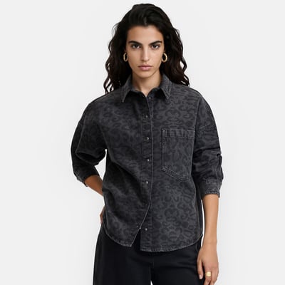 Chemise oversize en denim, imprimé léopard LA REDOUTE COLLECTIONS