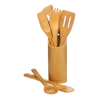 6-Piece Bamboo Utensil Set and Holder SO'HOME