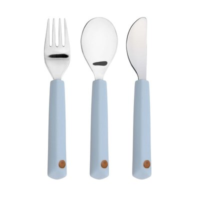 Couverts en silicone 3 pcs Happy Rascals Smile bleu ciel LASSIG