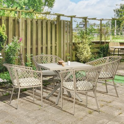 Ensemble salle à manger de jardin 4 places 5 pièces métal résine tressée beige OUTSUNNY