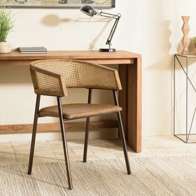 Fauteuil rotin et cuir havane dossier arrondi (lot de 2) TIM PIER IMPORT
