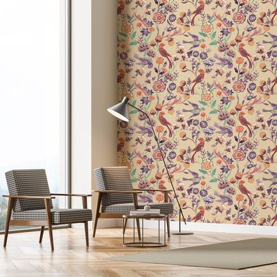 Papier peint tapisserie ancienne à fleurs HEXOA