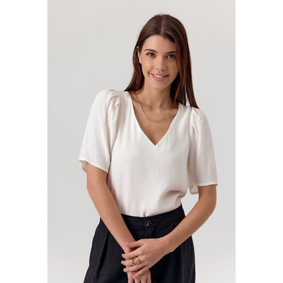 Blouse turquoise à col V profond et manches volumineuses pour un look audacieux BLAIR ARTLOVE