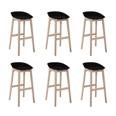 Lot de tabourets de bar en chêne et assise plastique 75cm RIVA|Lot de 6 | Lot de 6 MOB IN