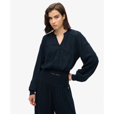 Blouse smockée à manches longues et finitions dentelle SUPERDRY