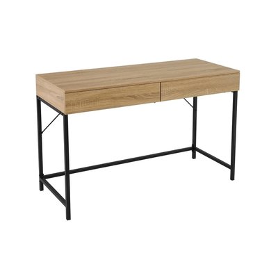 Bureau Secrétaire en Bois et Métal Noir 2 Tiroirs WADIGA