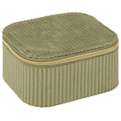 Boîte à bijoux de voyage velours côtelé vert 9x5.5x11cm ATMOSPHERA