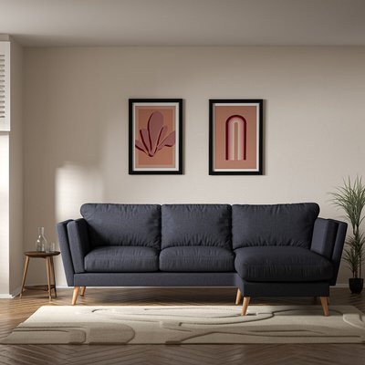Frida Contemporary Soft Brushed Chaise Sofa - Right Facing with Light Wood Legs SO'HOME