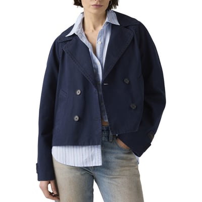 Manteau trench en coton marine uni avec une coupe droite et un col à revers LEVI'S