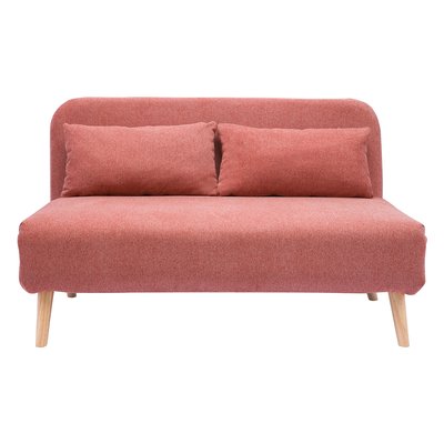 Chauffeuse 2 places convertible en tissu effet velours texturé beige et bois clair AMIKO MILIBOO