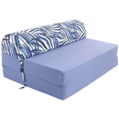 Chauffeuse double en coton coussin imprimé Bleu palm JARDINDECO