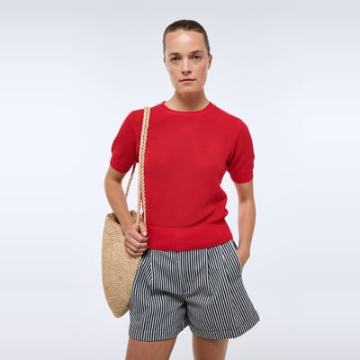 Pull manches courtes à maille ajourée en coton MONOPRIX