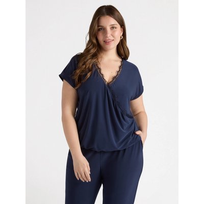 T-shirt en jersey croisé sur le devant avec bords en dentelle FIORELLA RUBINO