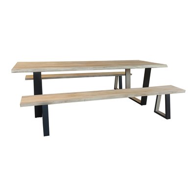 Ensemble table et banc en bois d'acacia et pieds métal, HERA NOW'S HOME