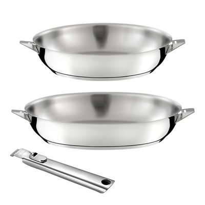 Lot de 2 poêles 24-28cm inox finition miroir + 1 poignée amovible - ECLIPSE CUISINOX