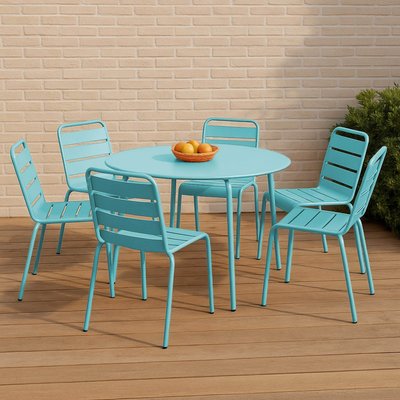 Salon de jardin table ronde et 6 chaises en métal, PALAVAS OVIALA