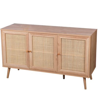Buffet 3 Portes bois et maillage rotin 120x39x70cm WADIGA