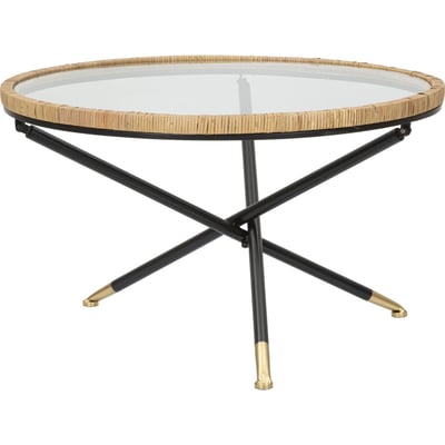 Table basse ronde en verre et rotin BOHO CHIC RECOLLECTION