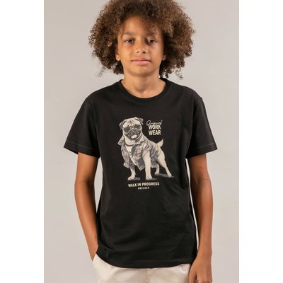 T-shirt col rond avec bulldog avec une veste en jeans imprimé sur l devant DOGGY DEELUXE