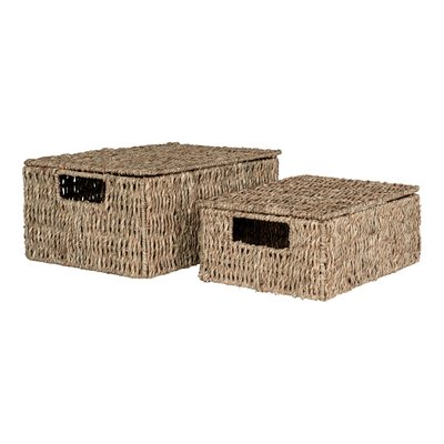 Panier de rangement avec poignées et couvercle en jonc de mer (lot de 2) PIER IMPORT
