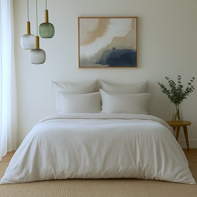 Parure + taies 50x70 satin lavé de coton bio GAIA Made in Europe FEBRONIE