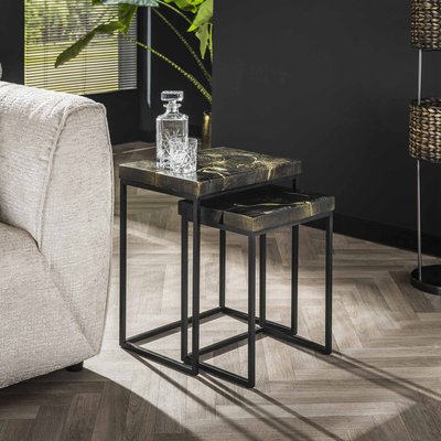 Table gigogne gris et or en teck recyclé (2 pièces) NOVA PIER IMPORT