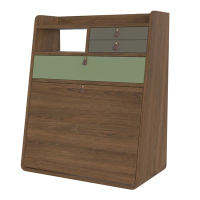 Bureau secrétaire mural en chêne teinté 60 cm, GASTON HARTO