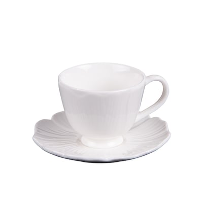 Tasse à Café Louna 12 Cl Avec Soucoupe – Porcelaine Blanche Classique, Lave-vaisselle & Micro-ondes