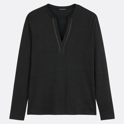 T-shirt en lin, col tunisien, manches longues ANNE WEYBURN
