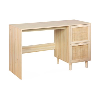 Bureau décor bois et cannage 2 tiroirs CAMARGUE SWEEEK