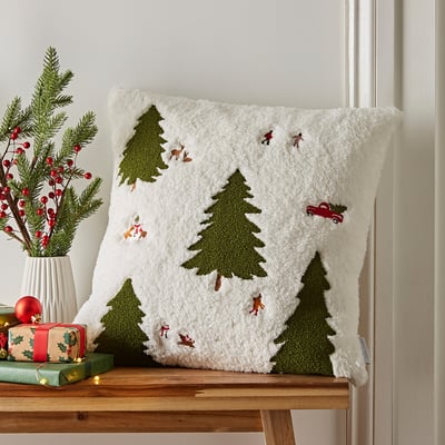 Cosy Boucle Christmas Tree Filled Cushion CATHERINE LANSFIELD