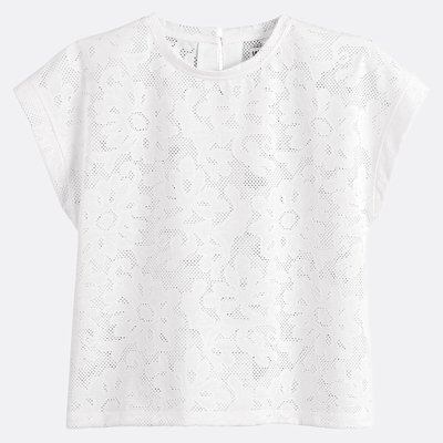 Футболка с круглым вырезом из жаккарда с цветочным принтом LA REDOUTE COLLECTIONS