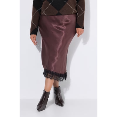 Jupe en satin longue, bordure en dentelle ULLA POPKEN