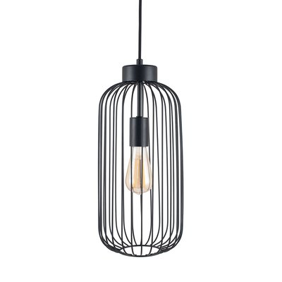 Matt Black Metal Wire Cage with Exposed Bulb Pendant Ceiling Light SO'HOME