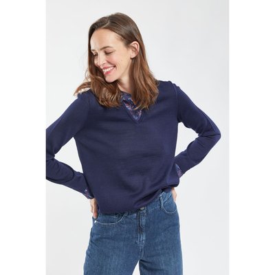 Pull col trompe l'oeil bi-matière imprimé FLEURS ARMOR-LUX