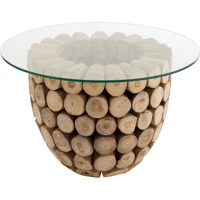 Table d'appoint teck, plateau en verre, Columbia JOLIPA